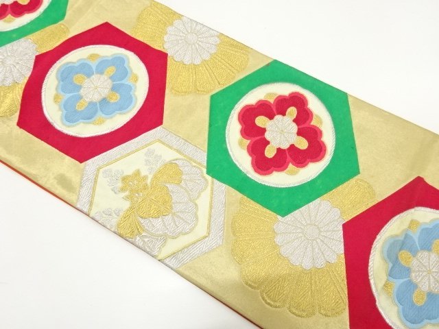 JAPANESE KIMONO / ANTIQUE FUKURO OBI / SILK / WOVEN PAULOWNIA & KIKU